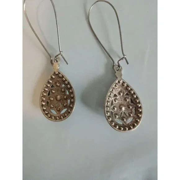 Turquoise Stones & Silver Metal Earrings - Picture 4 of 8